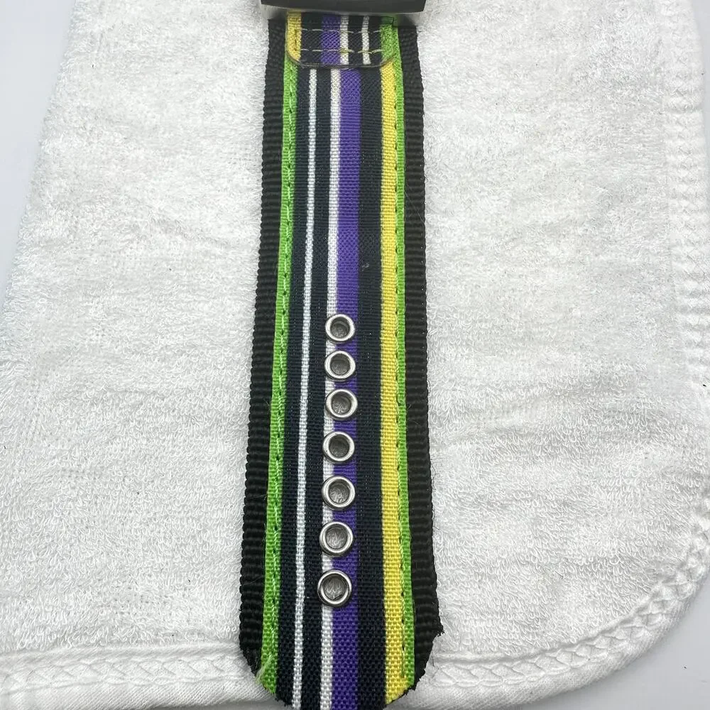 Paul Jardin Rectangular Quartz Watch Silver Tone Case Multicolor Fabric Strap